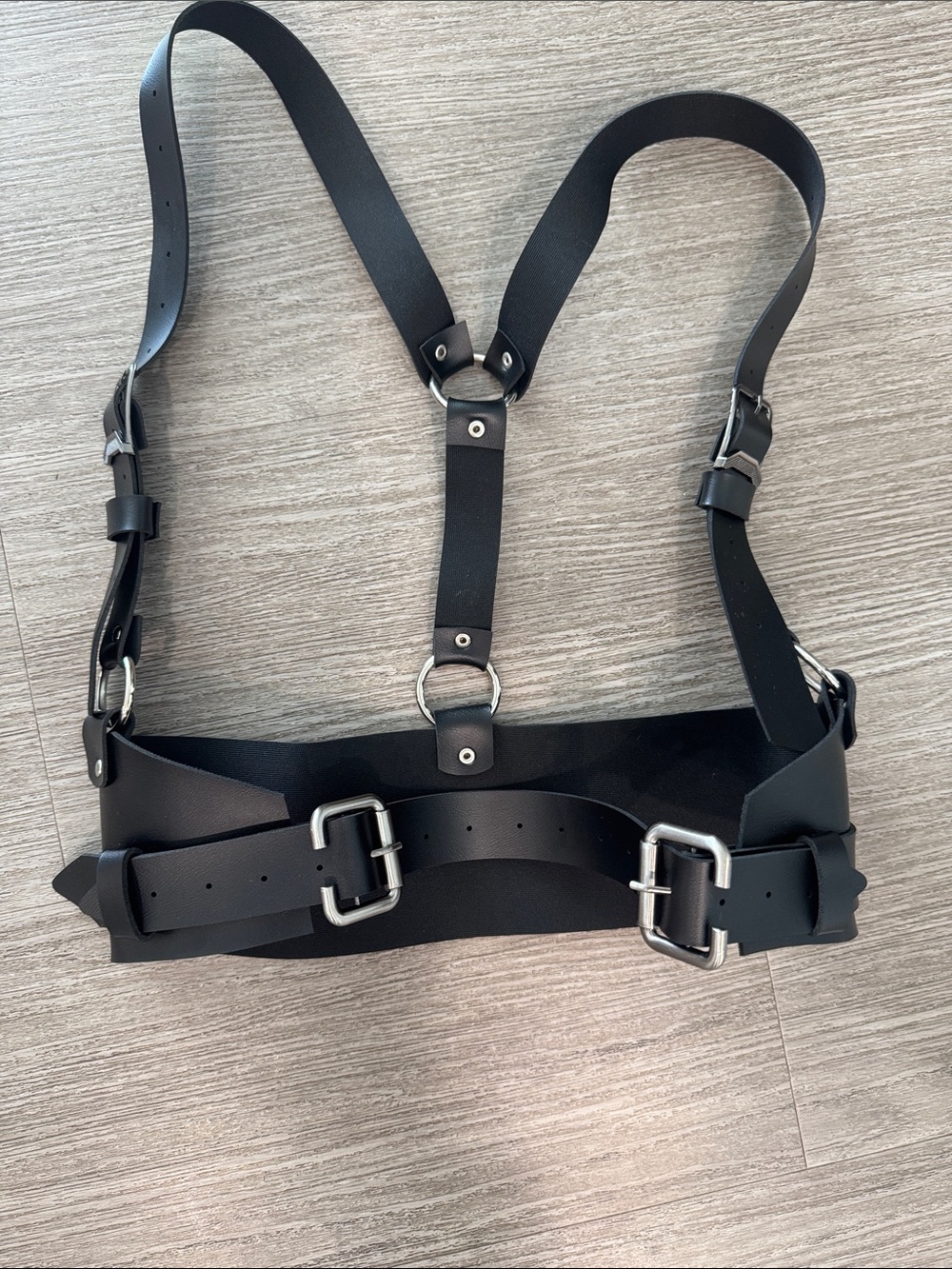 Black Leather Harness Belt with Silver Buckles - Picture 4 of 6